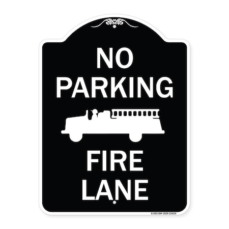 Signmission No Parking Fire Lane with Graphic Heavy-Gauge Aluminum Architectural Sign, 24" x 18", BW-1824-23624 A-DES-BW-1824-23624